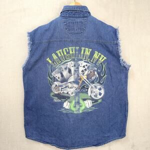 Laughlin Nevada Motorcycle Rally Denim Sleeveless Shirt Men Medium 2006 Y2K Vtg